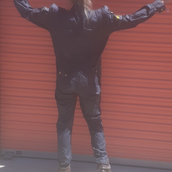 Vintage Gray Military Romper Flight Jumpsuit S 6 UTILTY Overall USA FLAG Patch - Picture 7 of 12